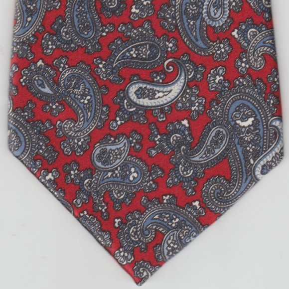 OSCAR DE LA RENTA - 100% SILK NECKTIE - RED WHITE & BLUE PAISLEY - Picture 1 of 3